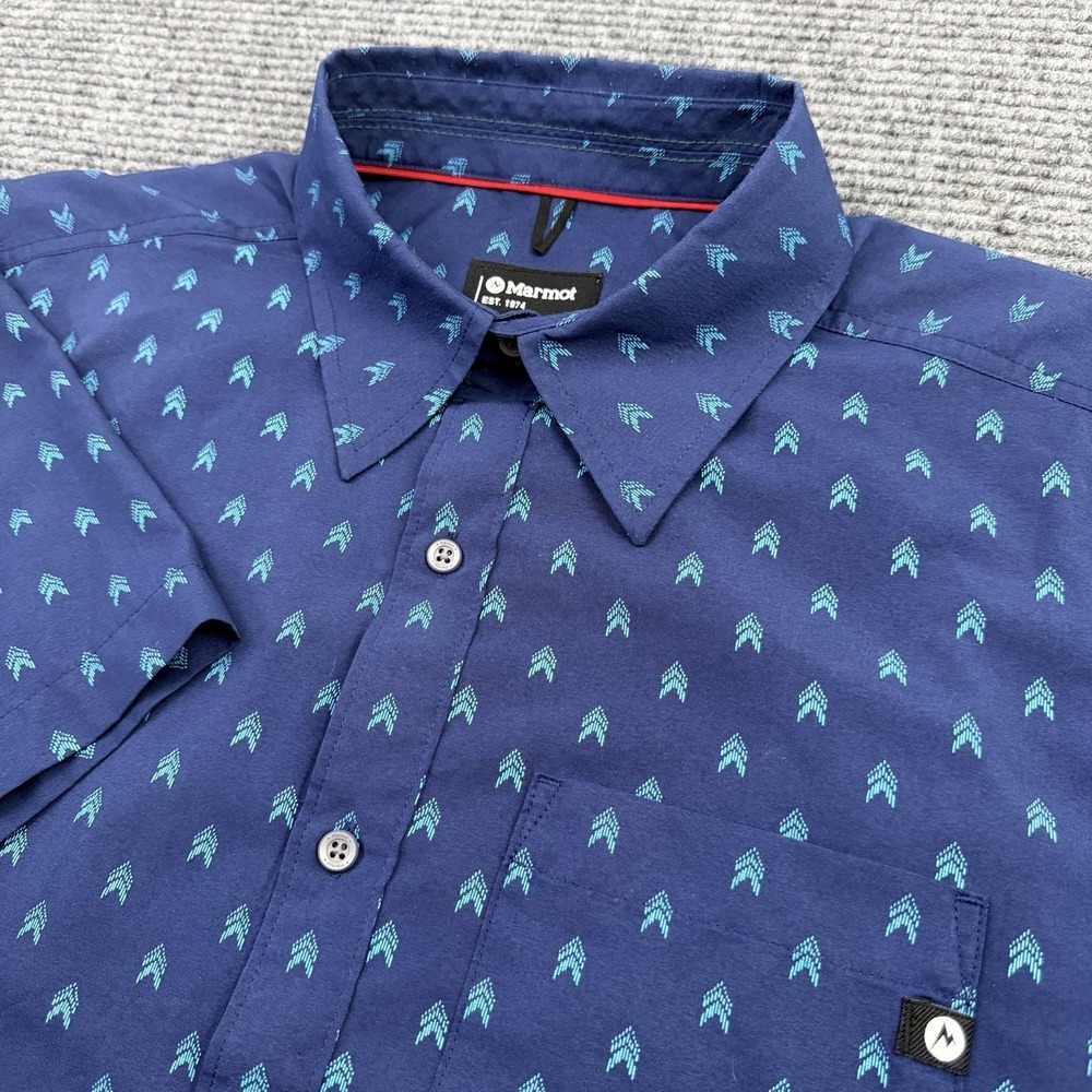 Marmot Lykken Geometric Performance Poly Short Sleeve Shirt Men's Large Blue